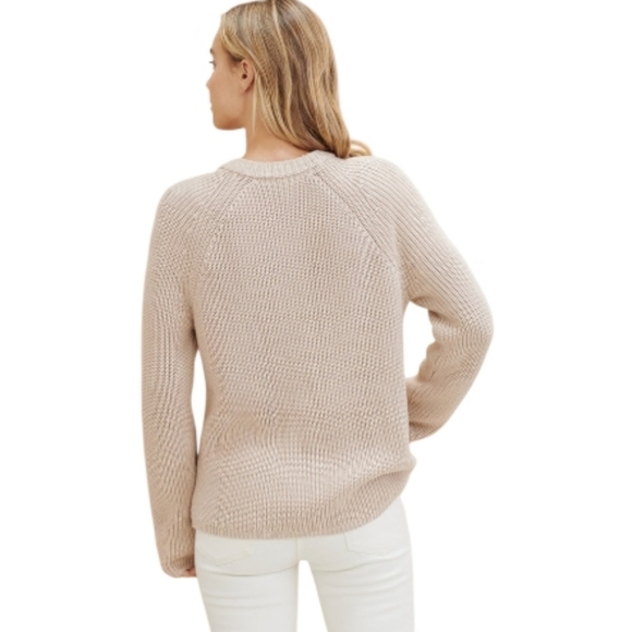 JENNI KAYNE Cotton Fisherman Sweater Oatmeal Beige Tan Knit Grandpa Grandma Med. - Picture 2 of 6